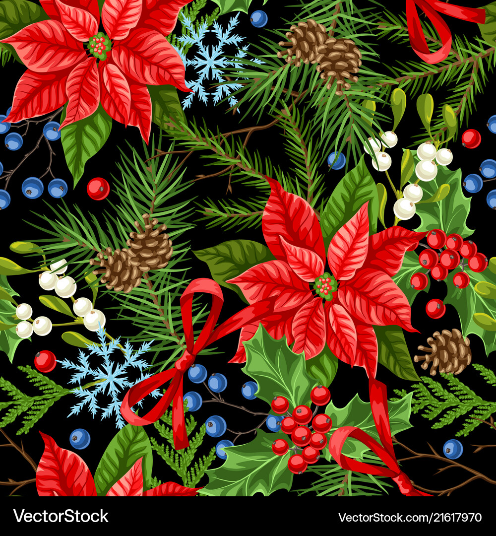 Seamless pattern with winter plants Royalty Free Vector