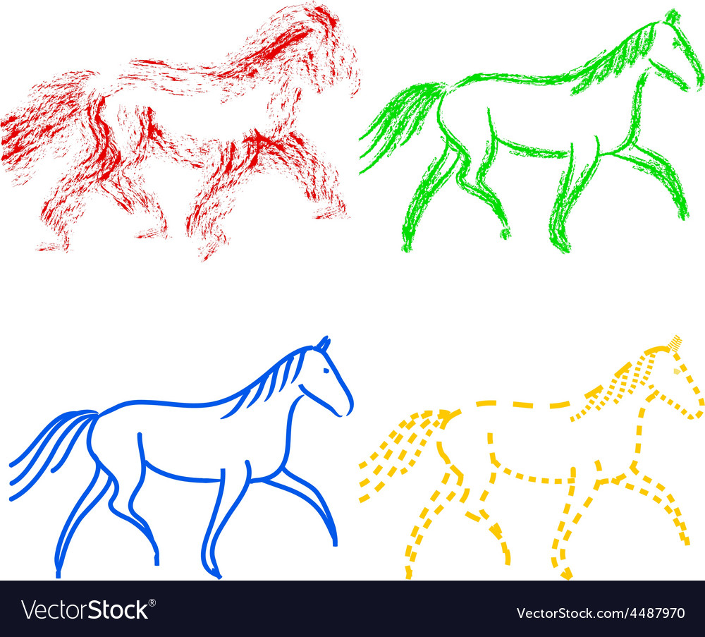 Set Farben Pferde Umrisse Sammlung