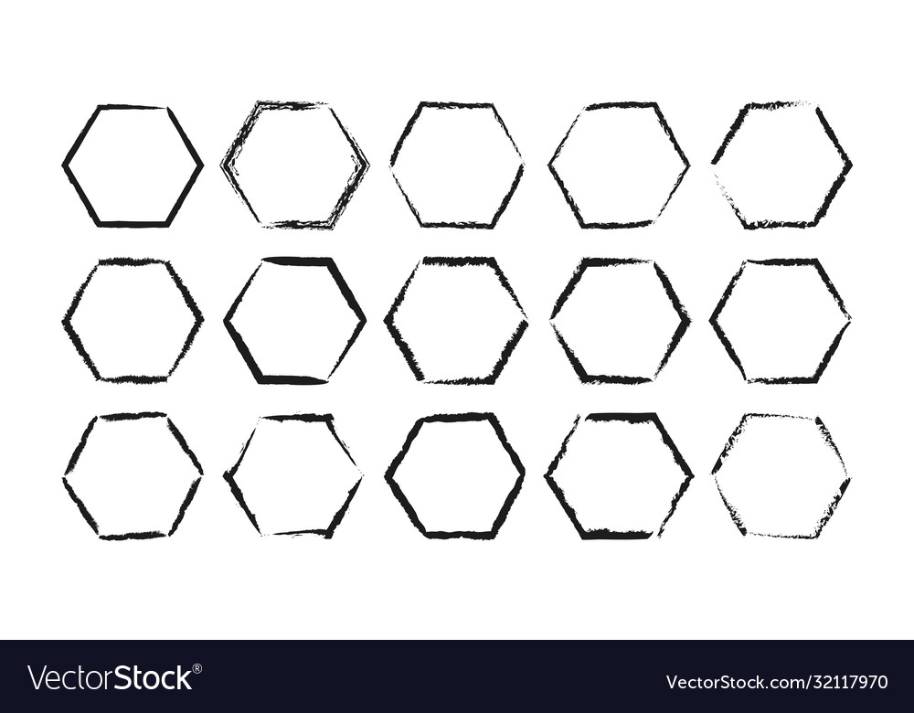 Set hand drawn hexagonal frames with place