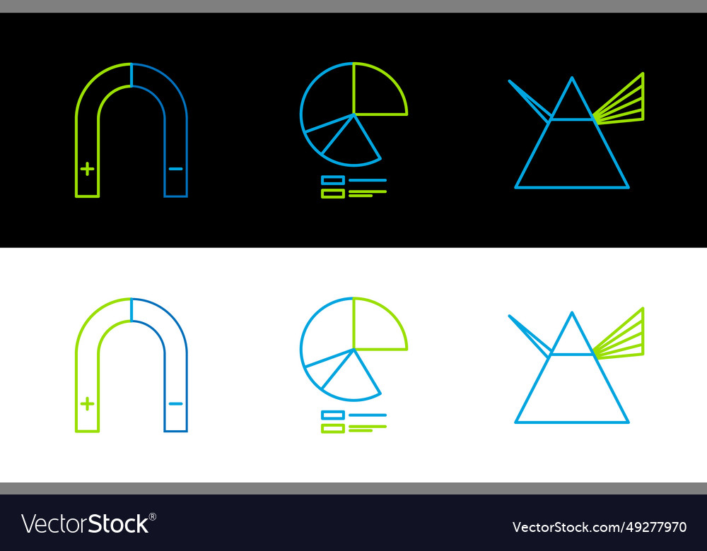 Set line light rays in prism magnet and pie chart