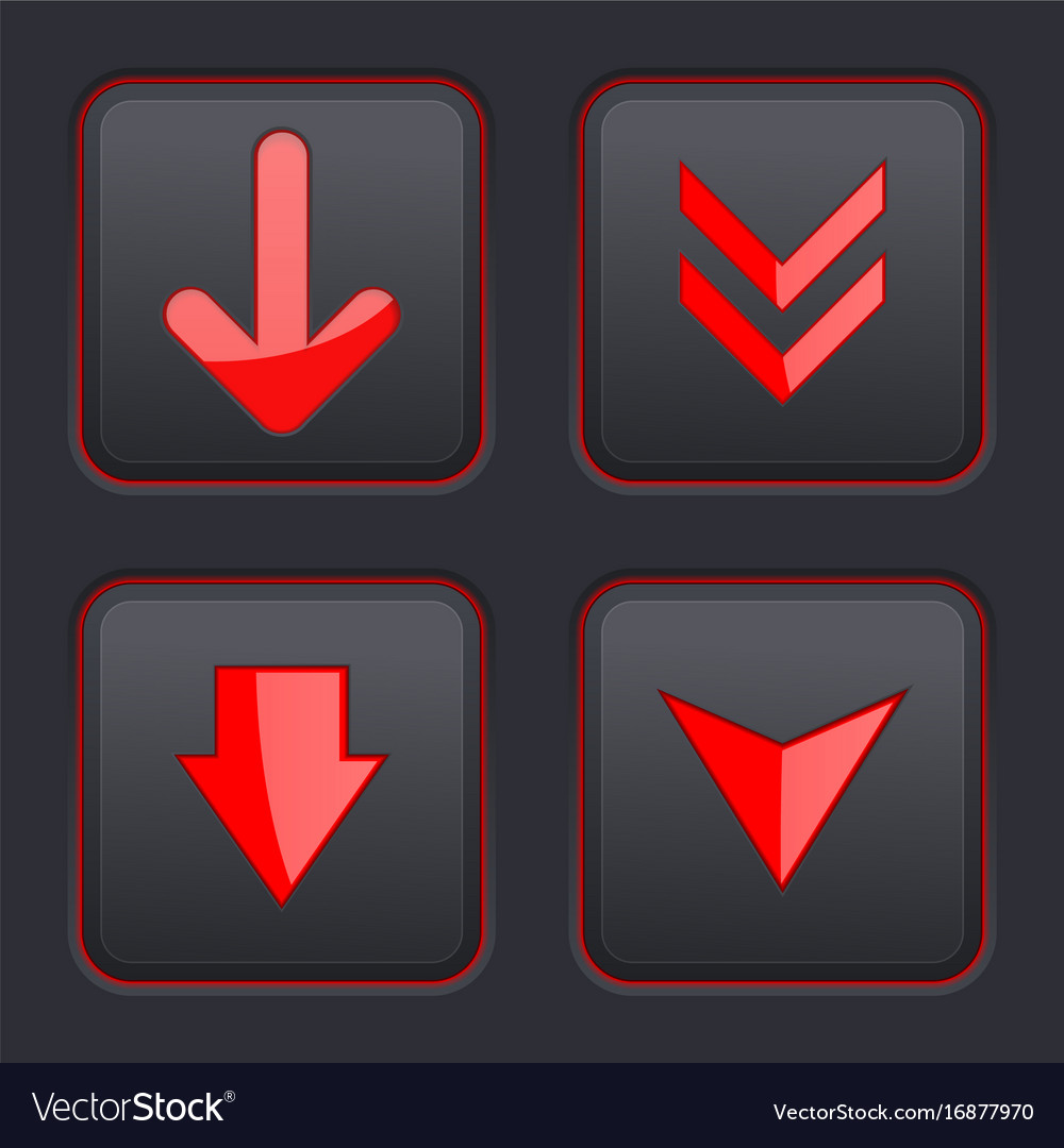 Set of black square buttons with red down arrows