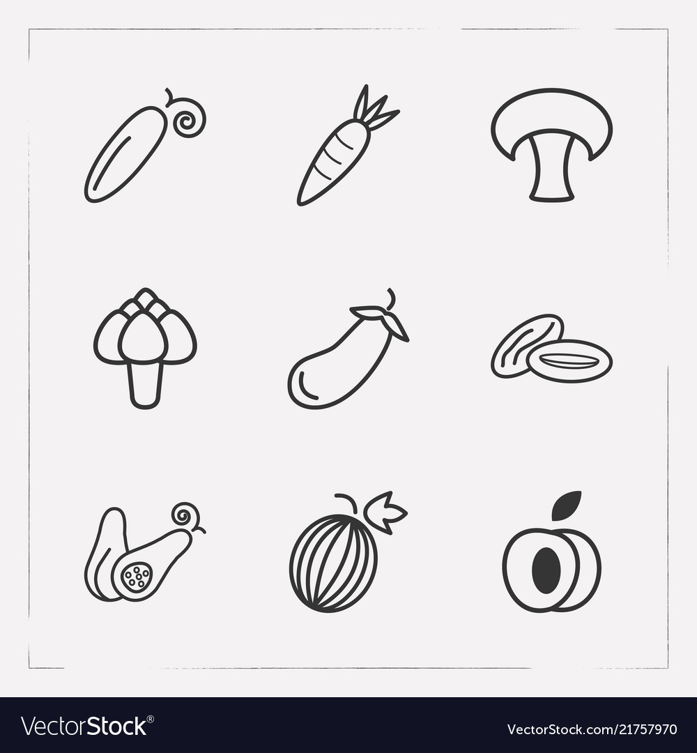 Set of fruit icons line style symbols with dates vector image Set of fruit icons line style symbols with dates