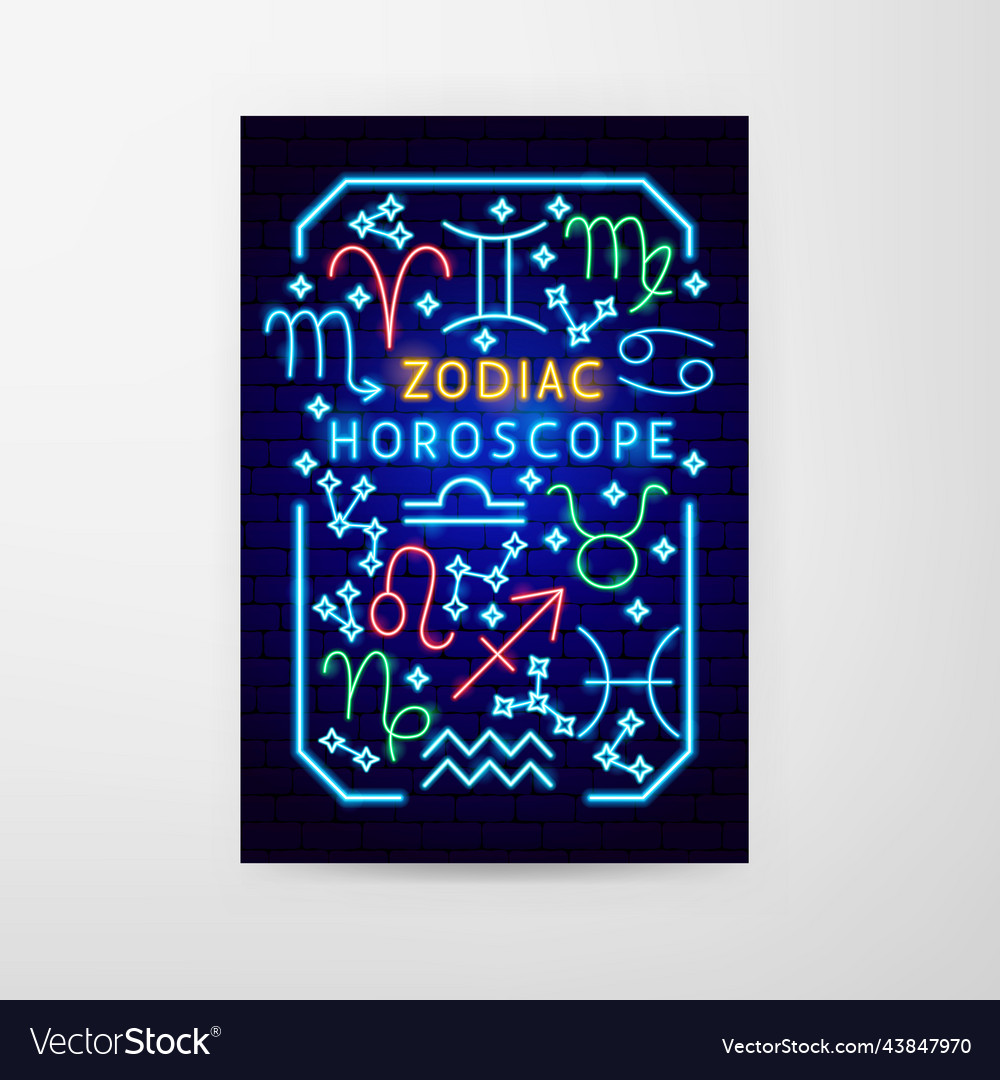 Zodiac horoscope neon flyer vector image Zodiac horoscope neon flyer
