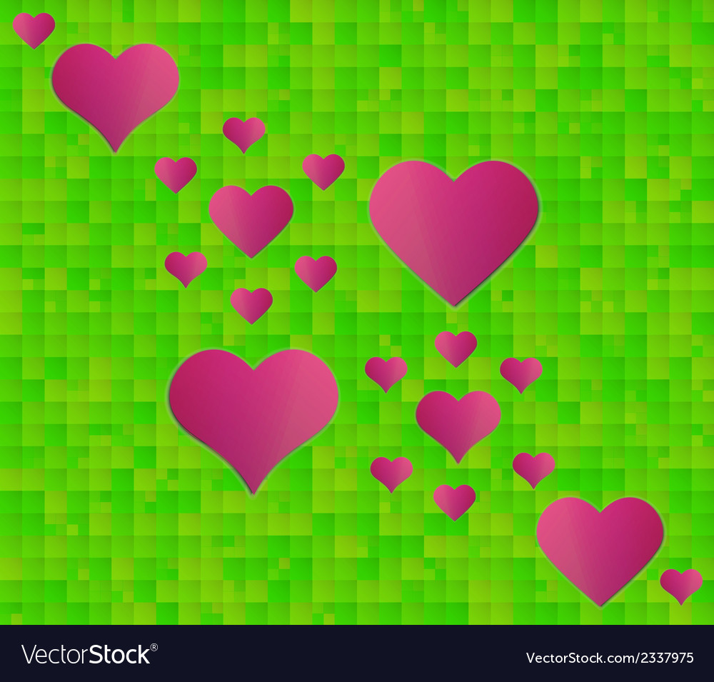 Abstract green background with squares and red
