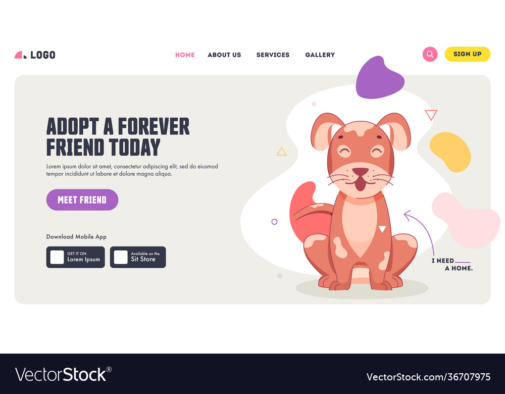 Adopt a forever friend today landing page design vector image Adopt a forever friend today landing page design