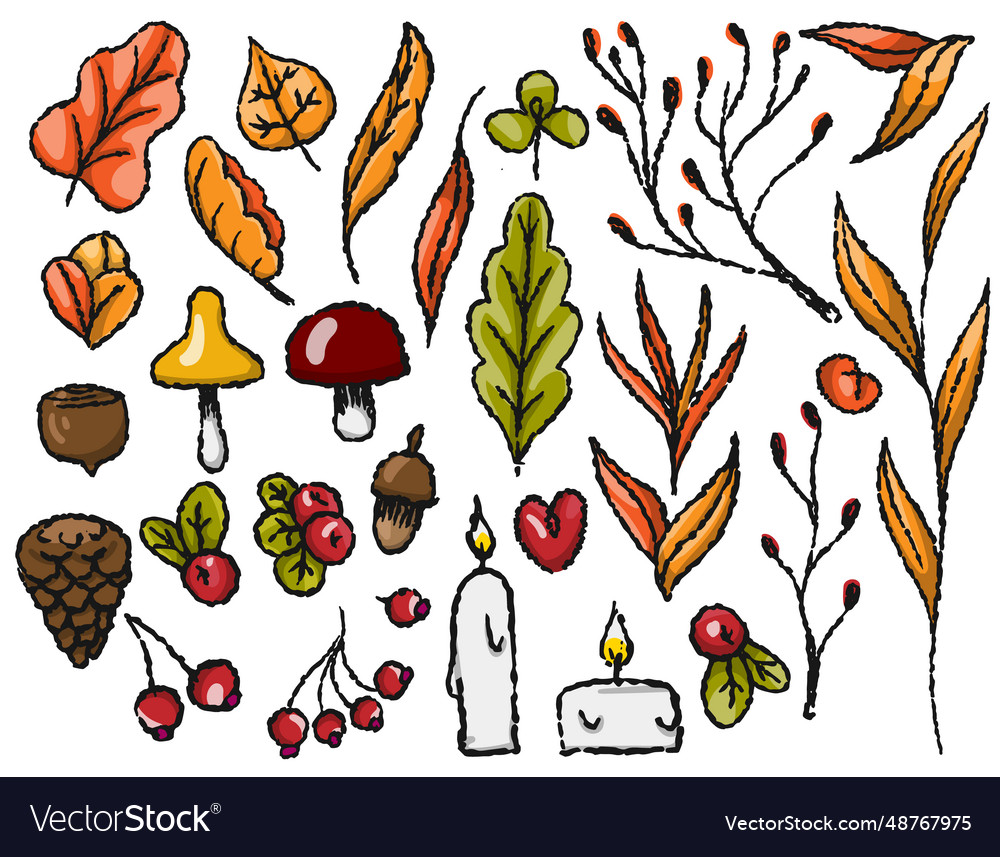 Autumn set of elements on a transparent