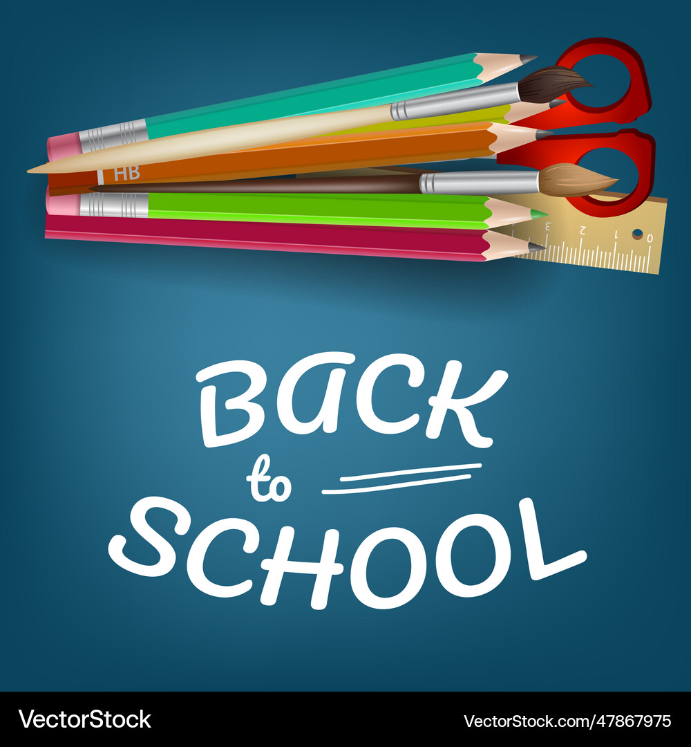 Back to school lettering with pencils scissors Vector Image
