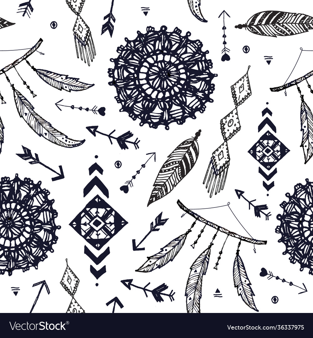 Boho seamless pattern hand drawn dream vector image Boho seamless pattern hand drawn dream