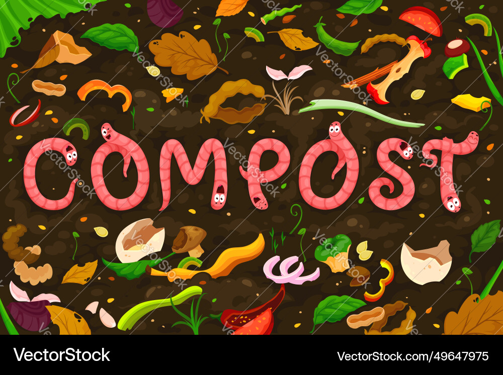 Cartoon earth worm characters compost soil humus Vector Image