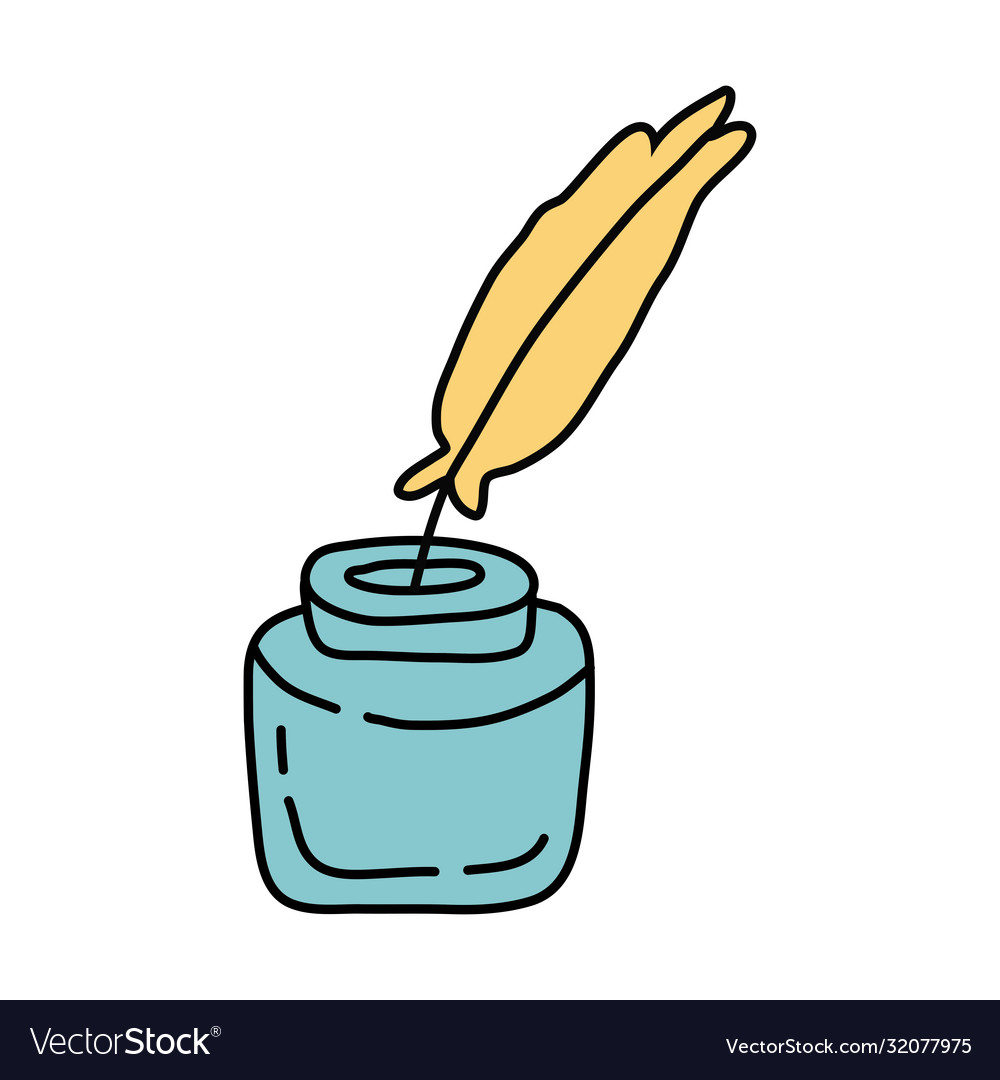 Feather font and ink bottle line style