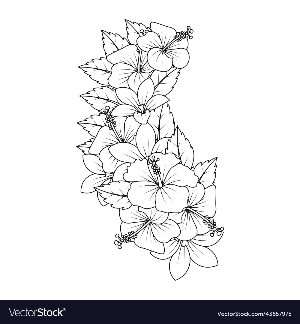 Hibiscus flower doodle art design of coloring Vector Image