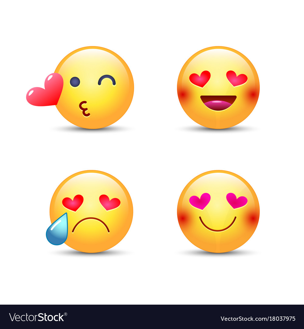 Love emoticon set cute cartoon face