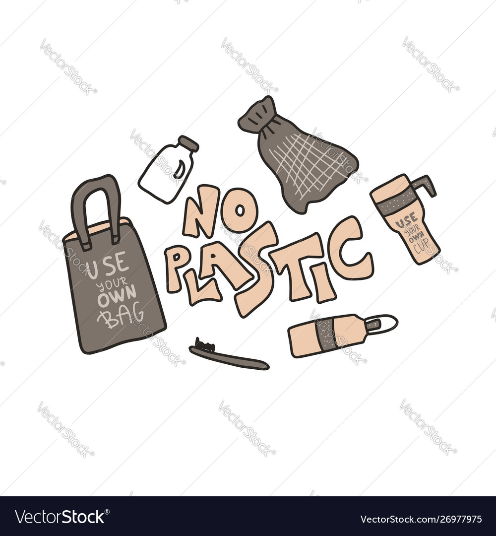 Plastic free concept with text and symbols