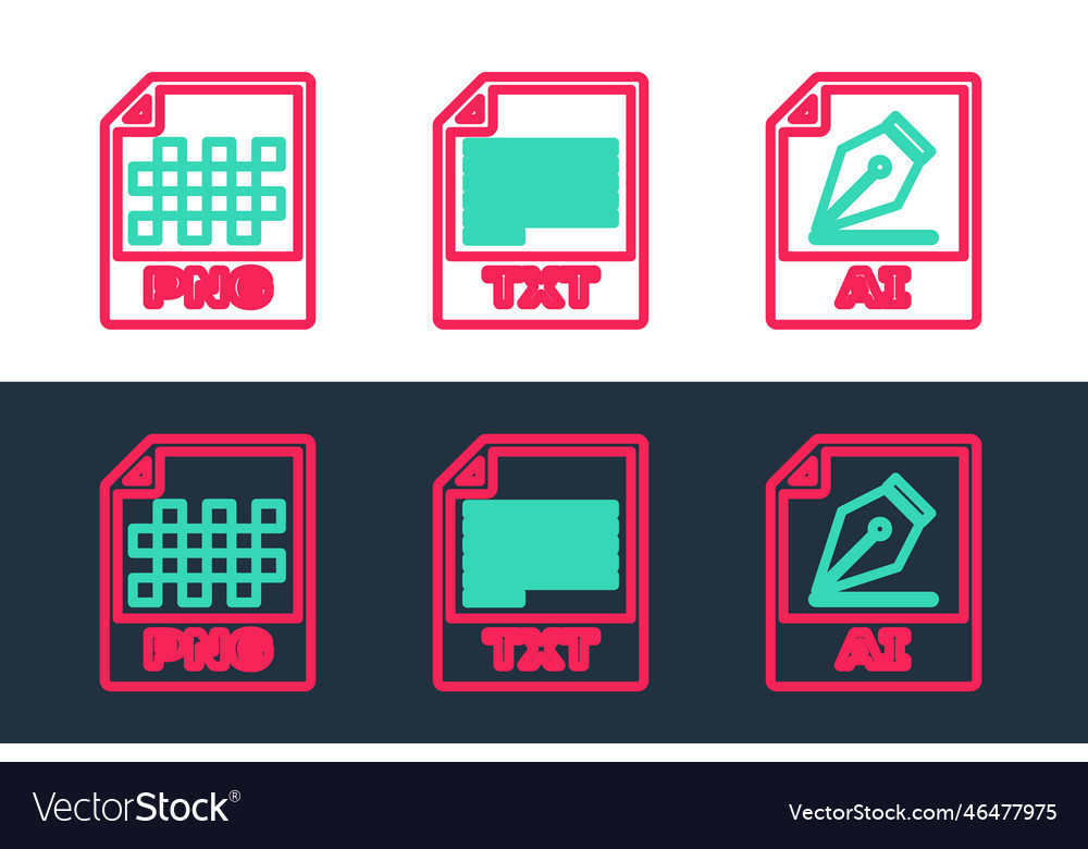 Set line ai file document png and txt icon