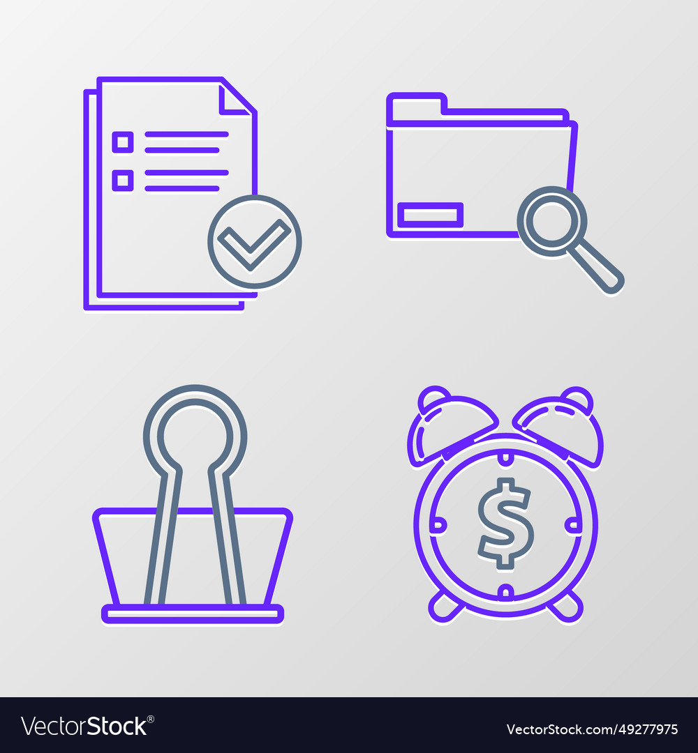 Set line alarm clock with dollar symbol binder vector image Set line alarm clock with dollar symbol binder