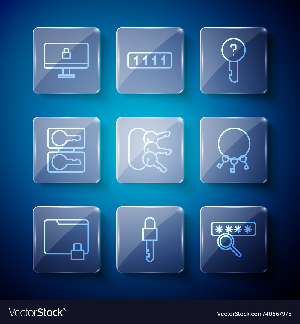 Set line folder and lock locked key password vector image Set line folder and lock locked key password