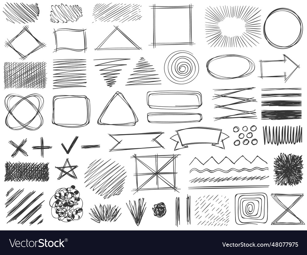 Sketch shapes monochrome scribble symbols drawing