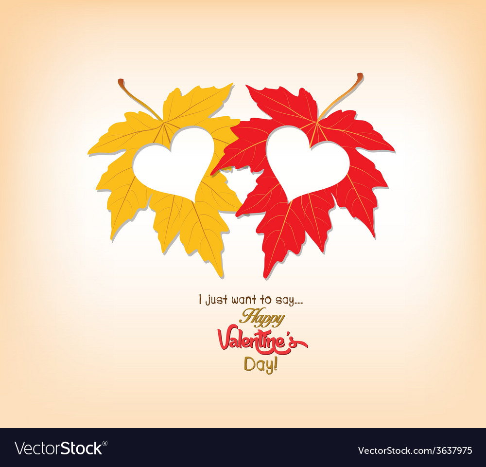 Valentines day autumn leaves with hearts