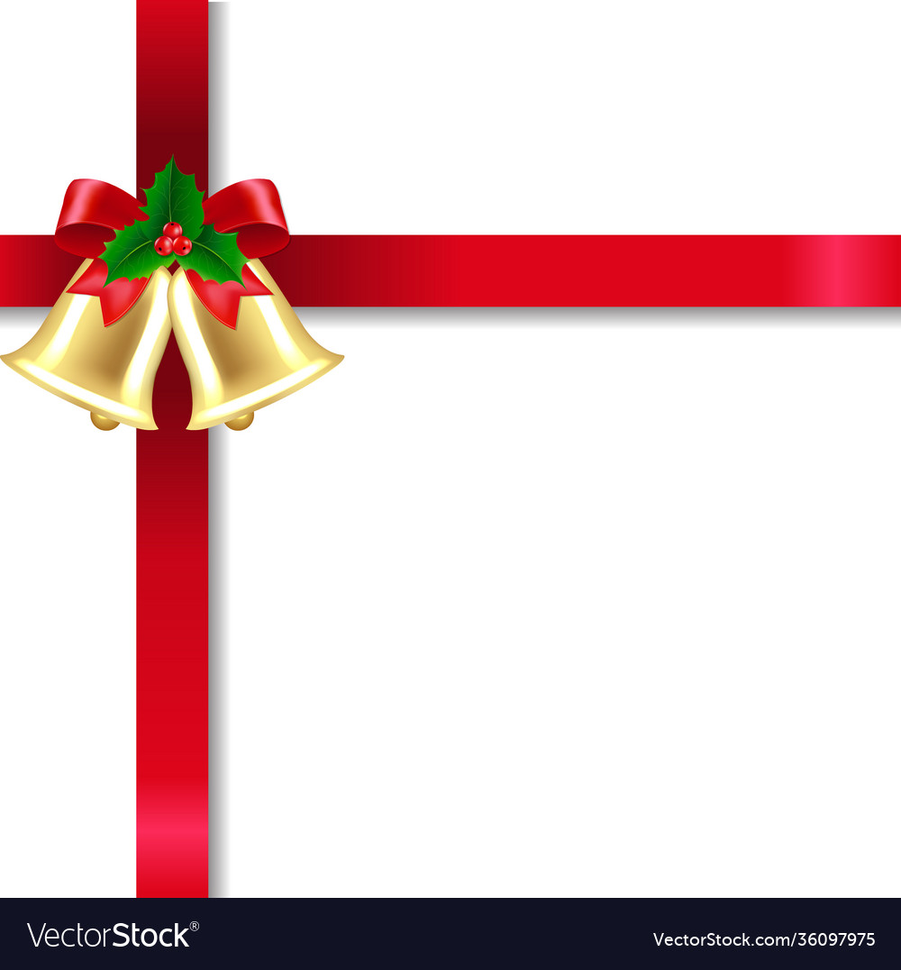 Xmas golden banner with bells and white background