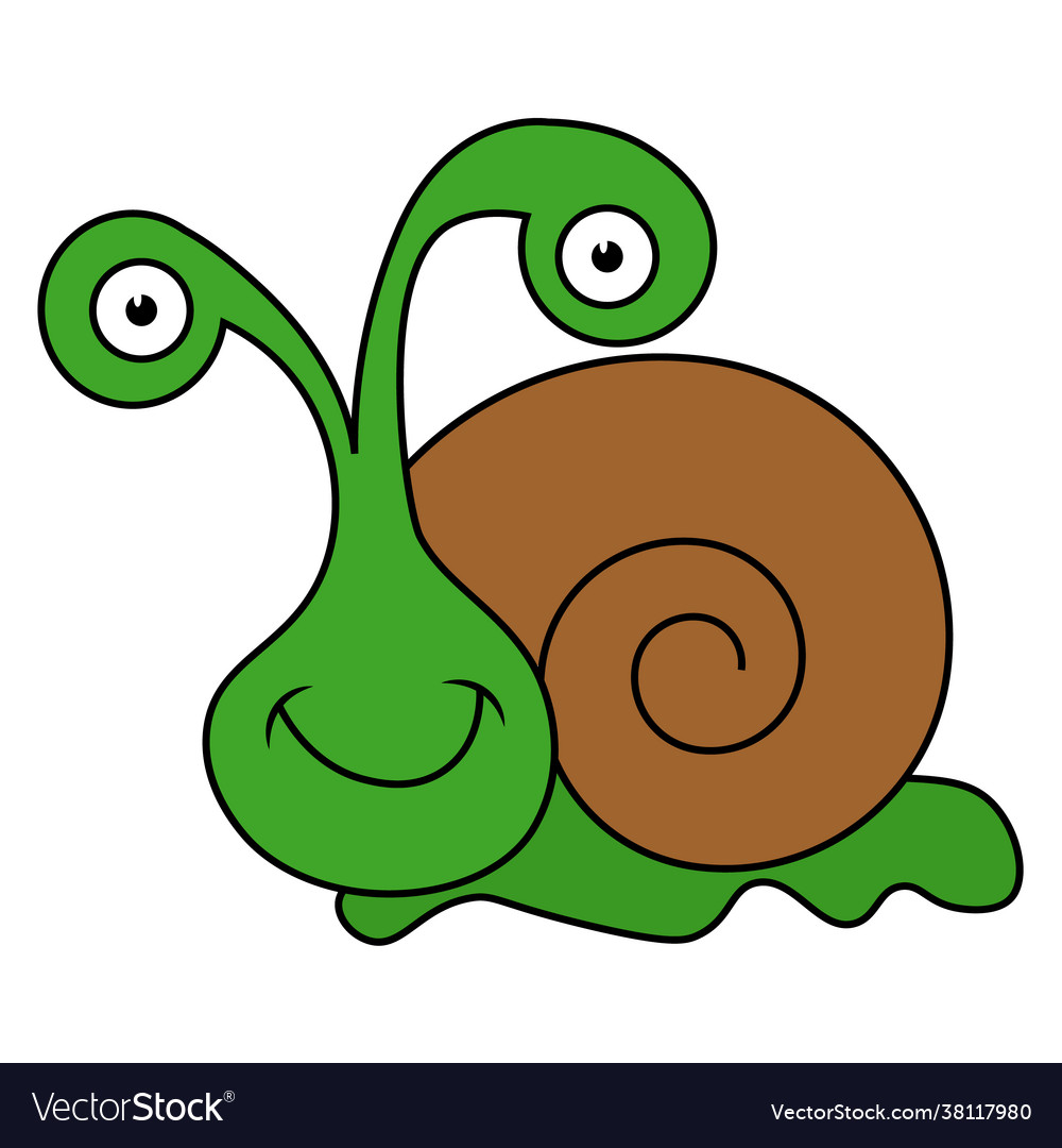 A fun cartoon snail drawing on white isolated