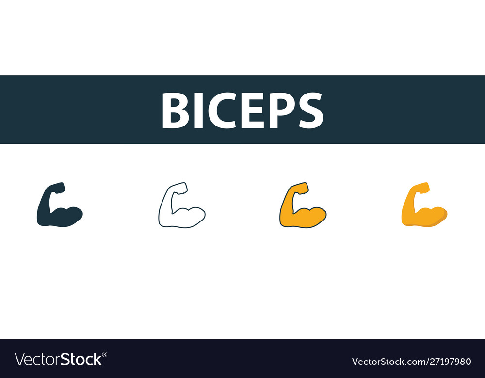 Biceps icon set four simple symbols in different vector image Biceps icon set four simple symbols in different