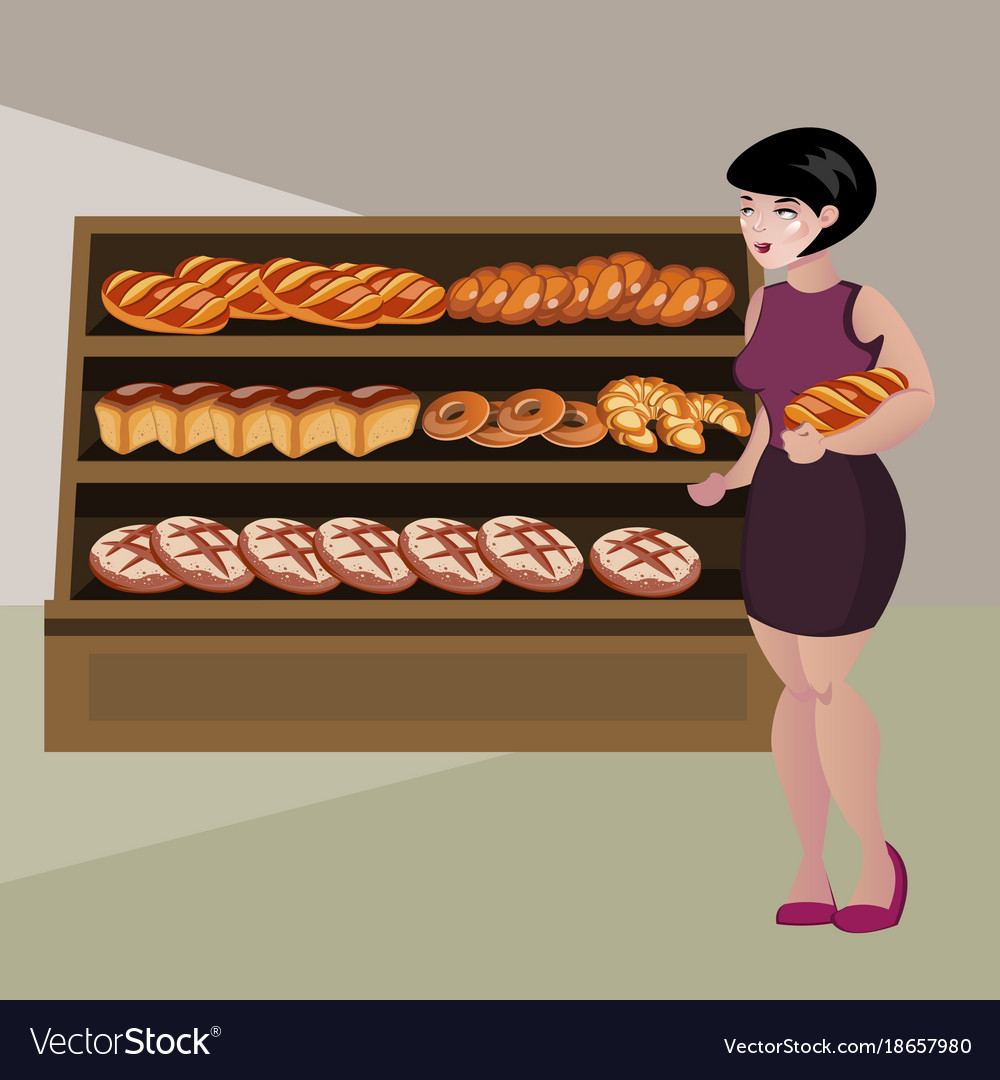 Girl buying bread cartoon