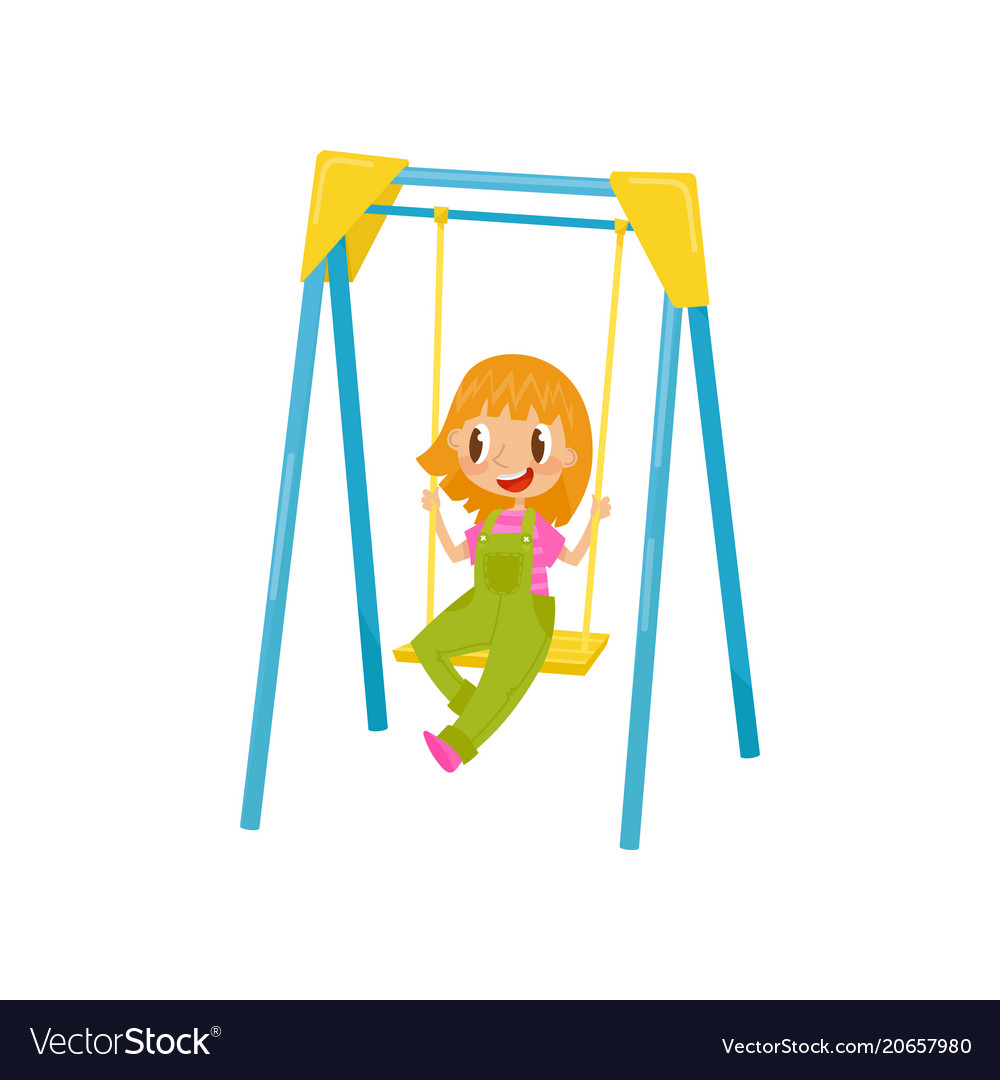 Girl having fun and ride on a swing kid Royalty Free Vector