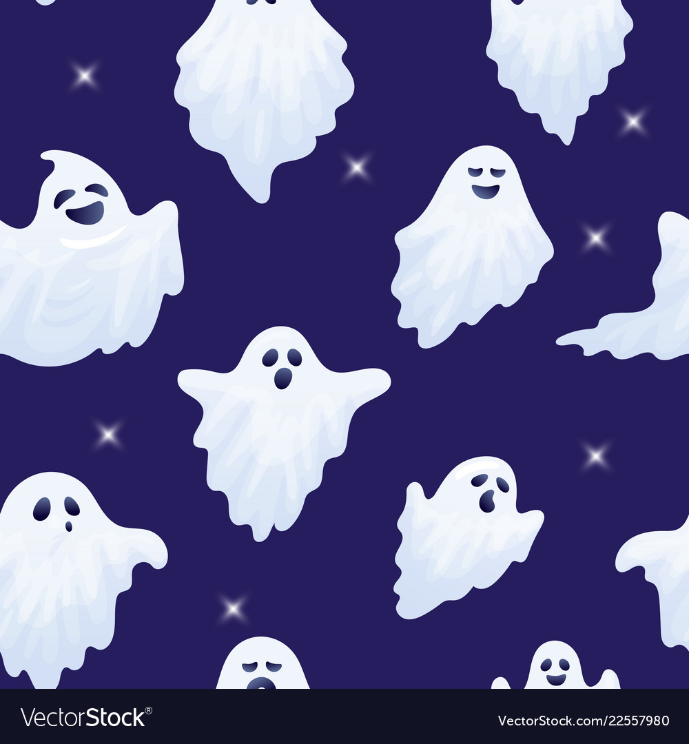 Halloween ghost characters seamless pattern
