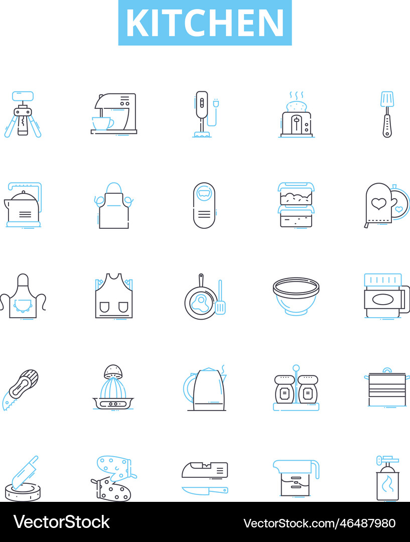 Kitchen line icons set room home Royalty Free Vector Image