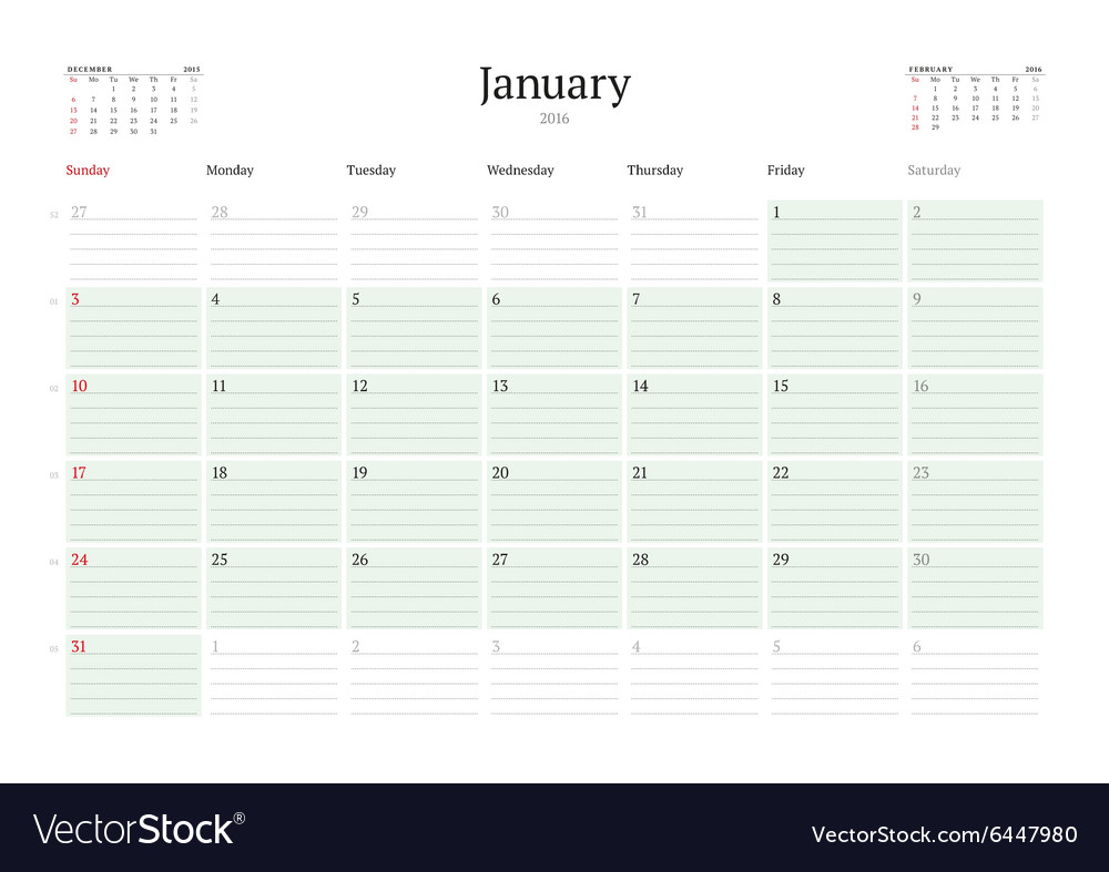 Monthly calendar planner 2016 design print Vector Image