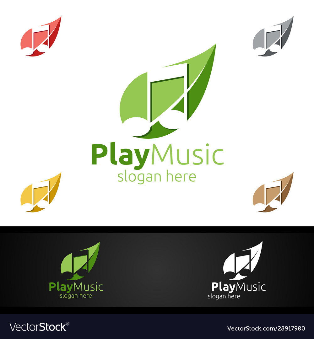 Music logo with note and leaf concept