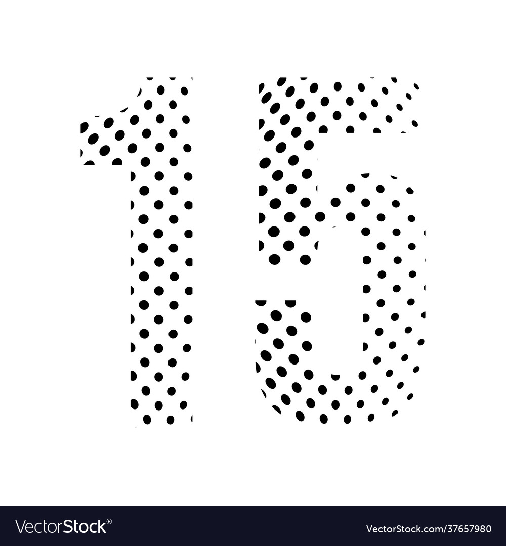 Number fifteen 15 in halftone dotted isolated