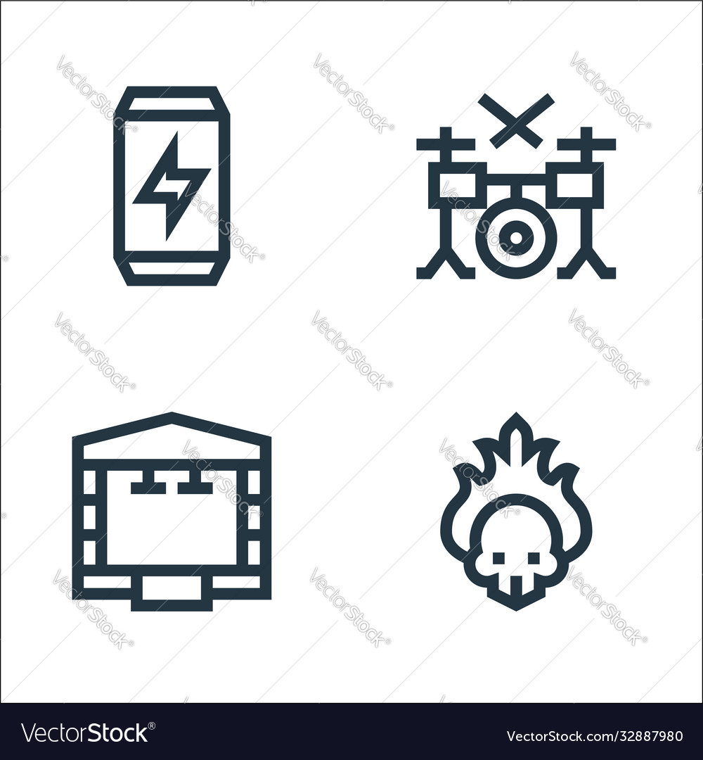 Rock and roll line icons linear set quality vector image Rock and roll line icons linear set quality