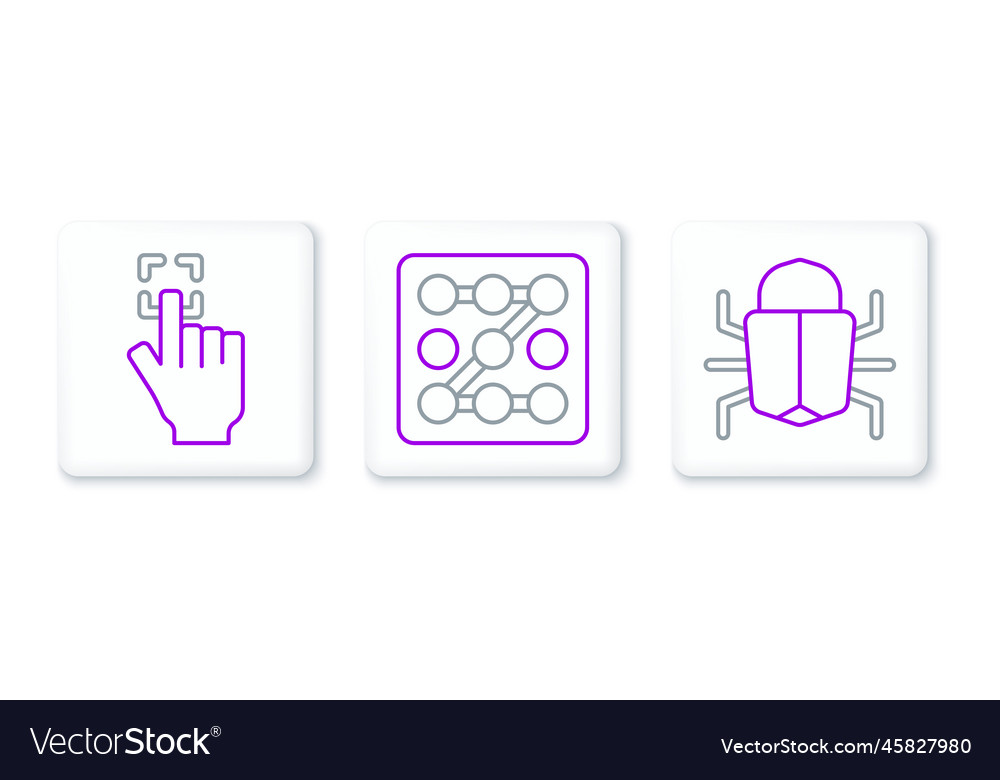 Set line system bug fingerprint and graphic vector image Set line system bug fingerprint and graphic