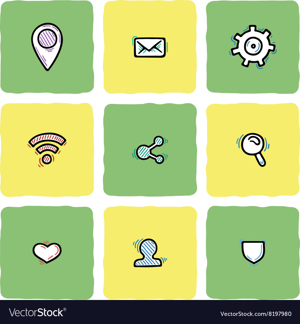 Set von Doodle Web-Computer und Verbindungssymbole