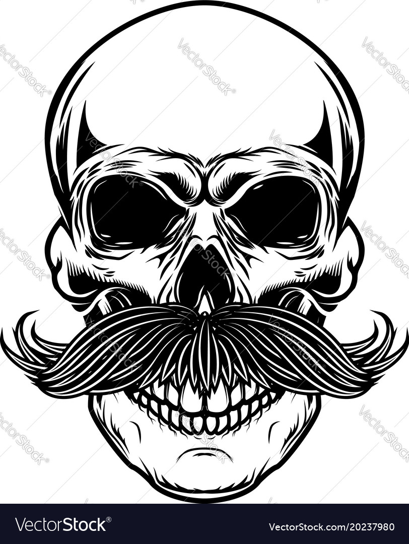 Skull with moustache isolated on white background Vector Image