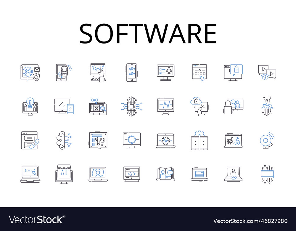 Software line icons collection hardware vector image Software line icons collection hardware