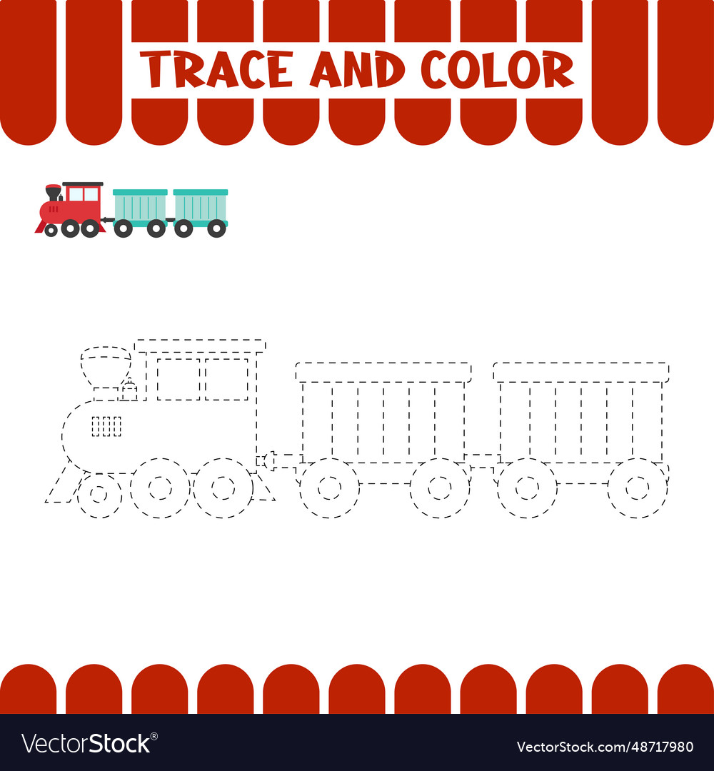 Trace train tracing educational page for kids Vector Image