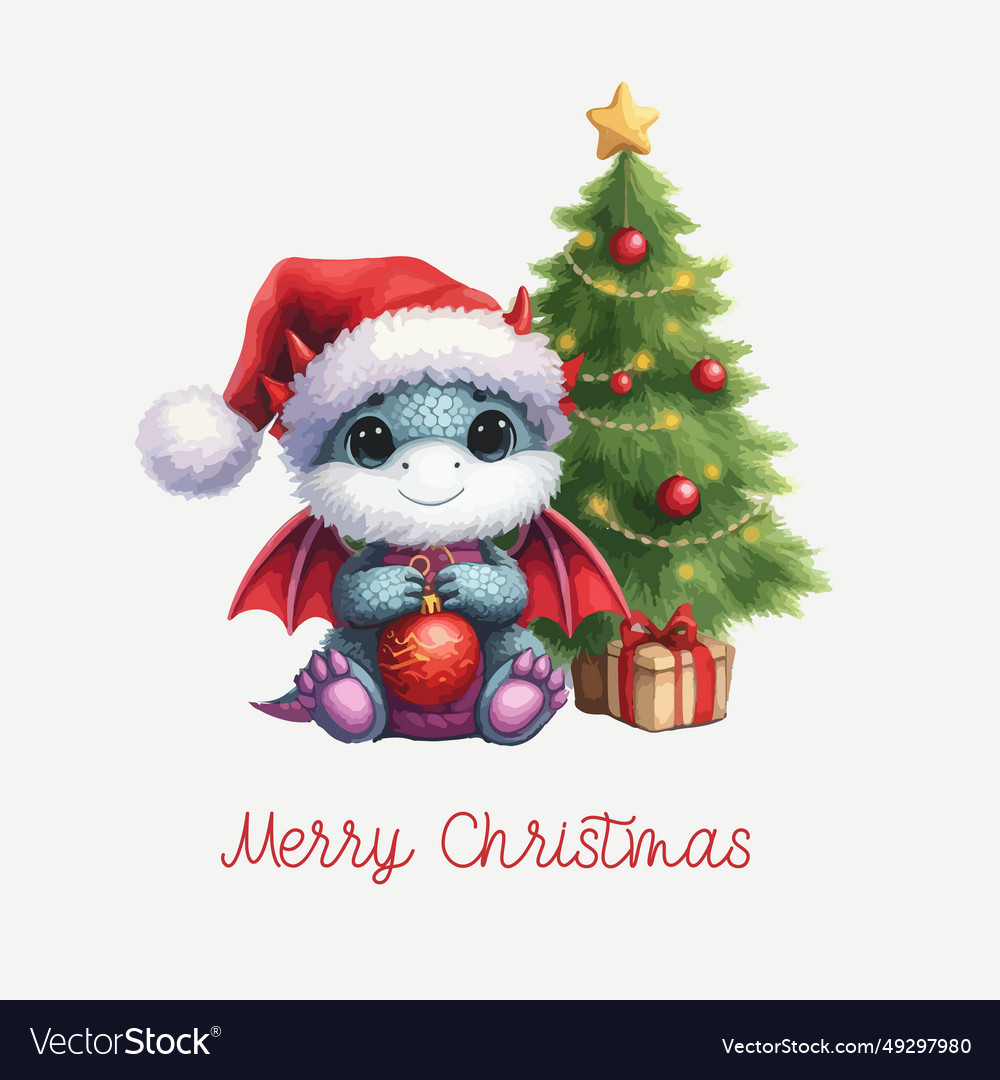 Wasserfarbe Baby Dragon Weihnachtskarte