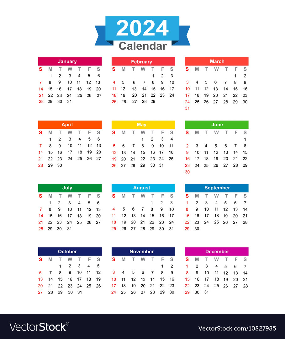 2024 year calendar isolated on white background Vector Image