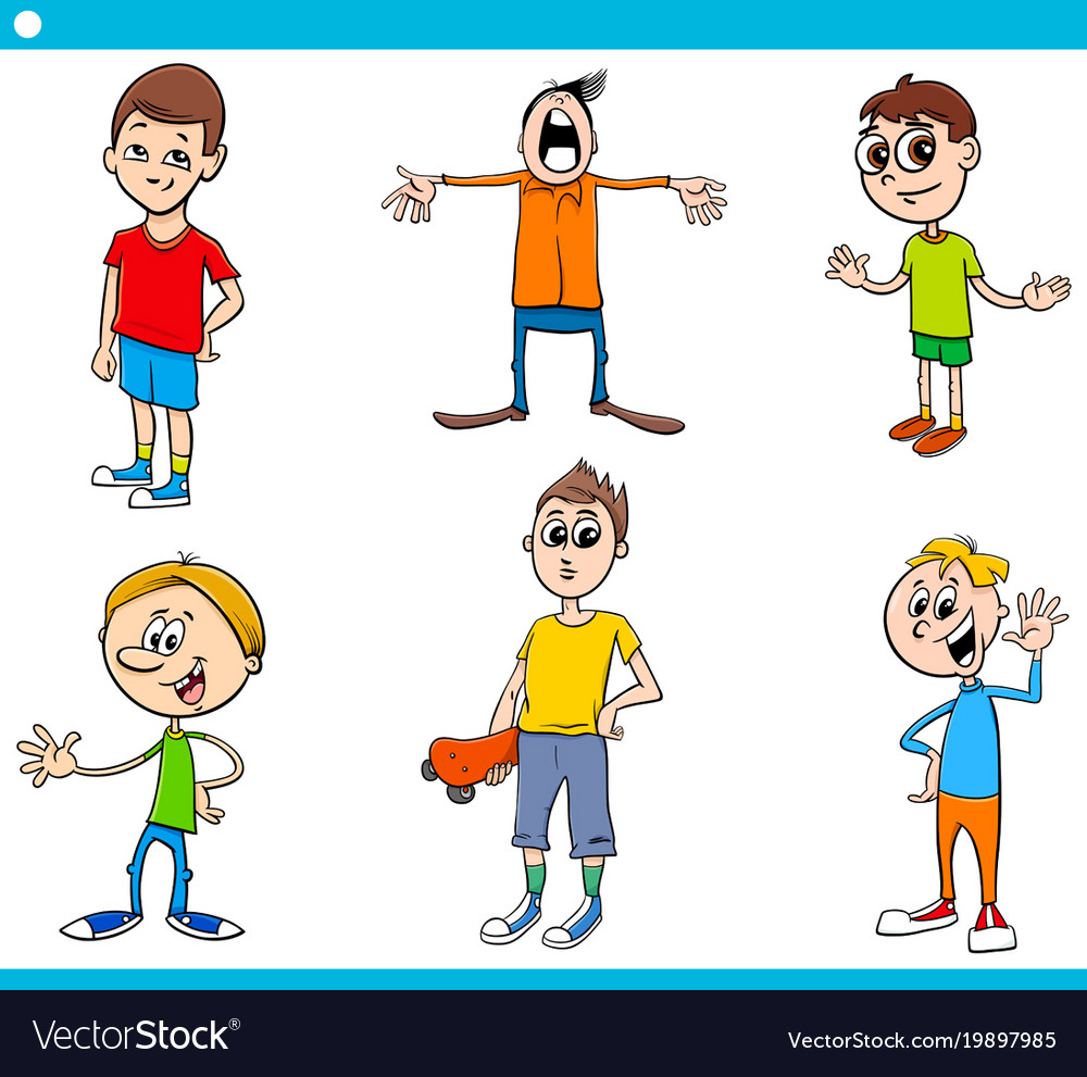 Boys children characters cartoon set Royalty Free Vector