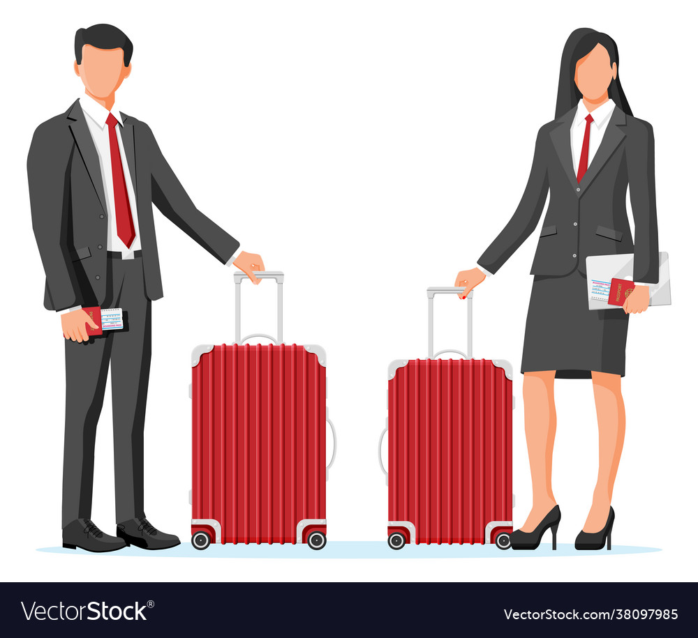 Business woman and man with travel bag vector image Business woman and man with travel bag