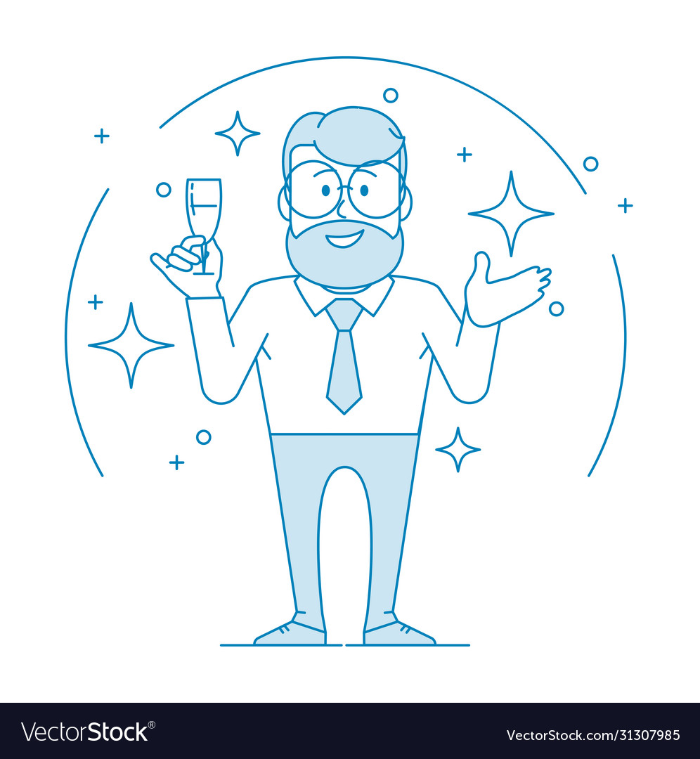 Character - a man in glasses holds glass wine Vector Image