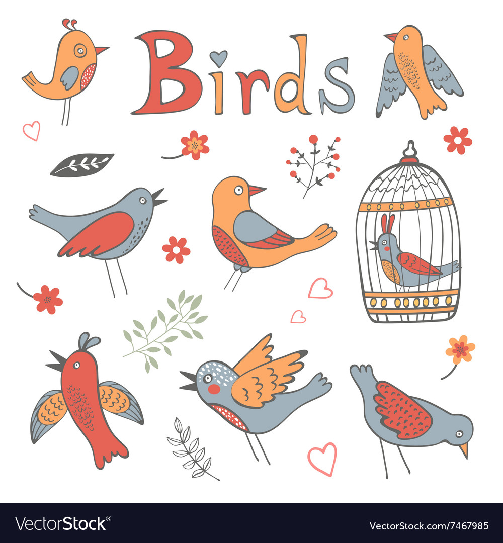 Cute collection of funny birds