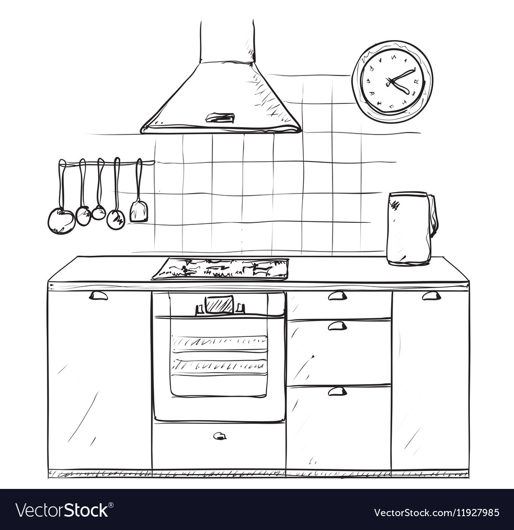 Hand drawn kitchen furniture sketch