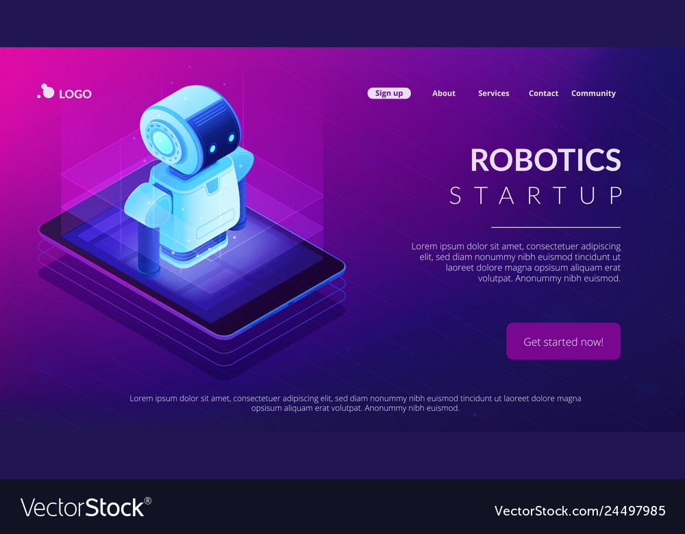 Mobile robotics isometric3d landing page Vector Image Mobile robotics isometric3d landing page