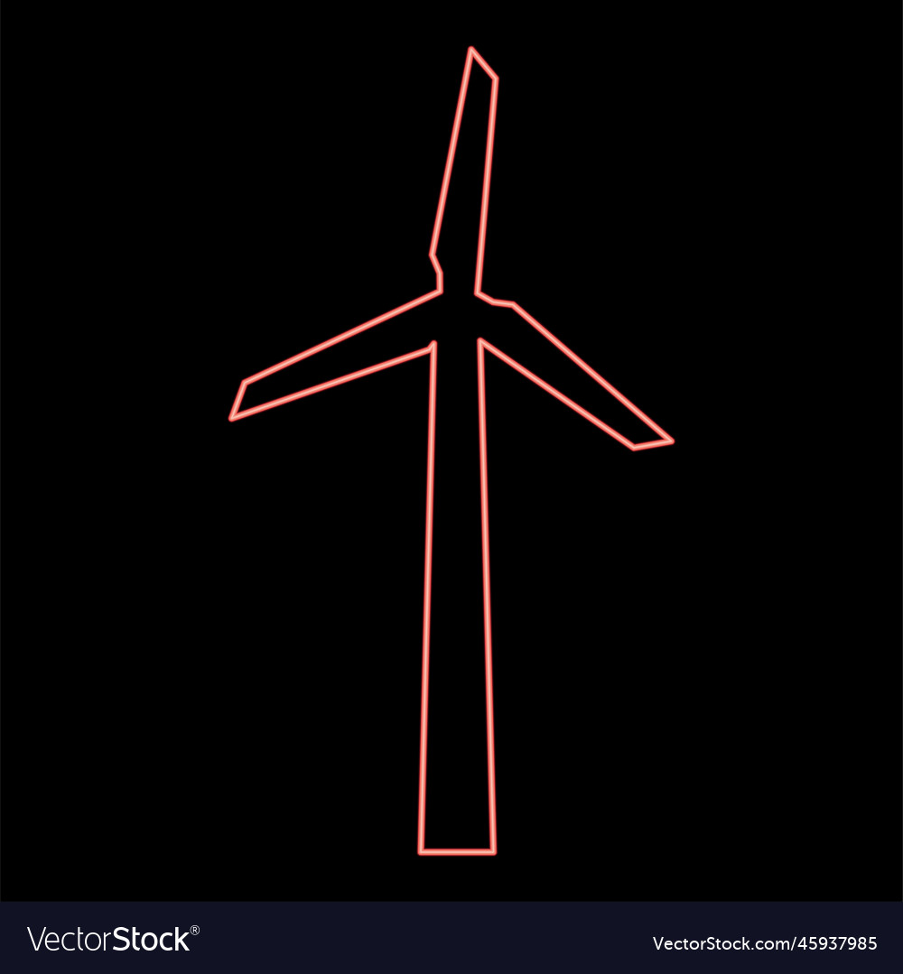 Neon wind generator red color image flat style vector image Neon wind generator red color image flat style