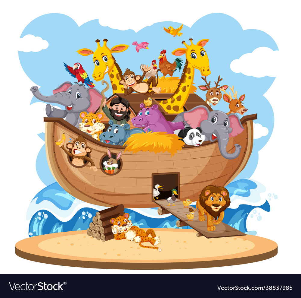 Noahs Ark With Animals Isolated On White Vector Image