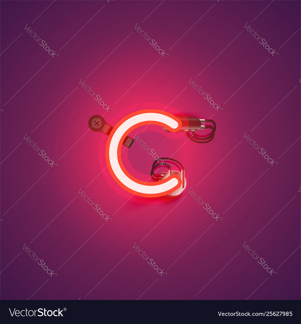 Red realistic neon character with wires