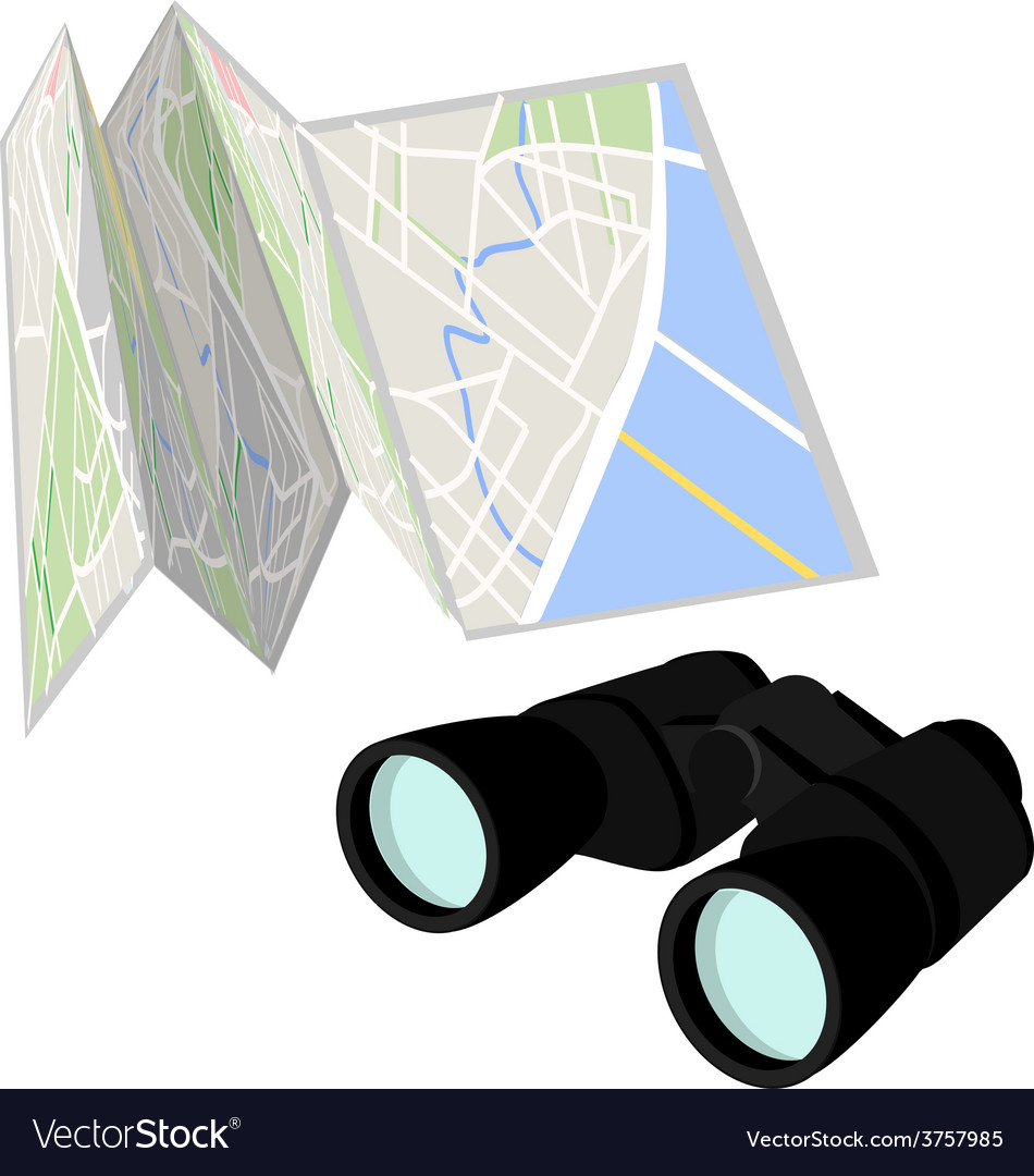 Road map and binoculars